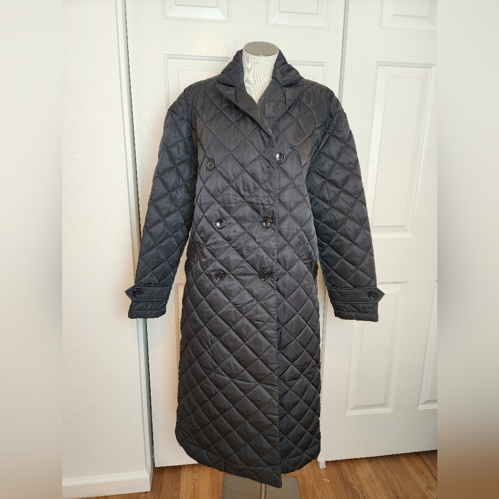 Rebecca Minkoff  Quilted Longline Double Breasted Black Women's Coat Size M  NWT